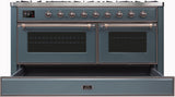 Majestic II 60 Inch Dual Fuel Natural Gas Freestanding Range in Blue Grey with Bronze Trim