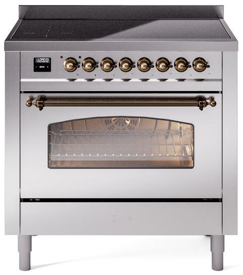 Nostalgie II 36 Inch Electric Freestanding Range in Stainless Steel with Bronze Trim