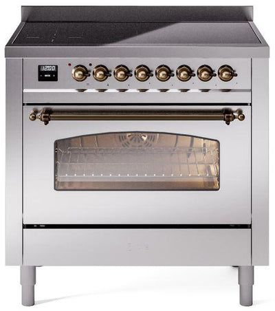 Nostalgie II 36 Inch Electric Freestanding Range in Stainless Steel with Bronze Trim