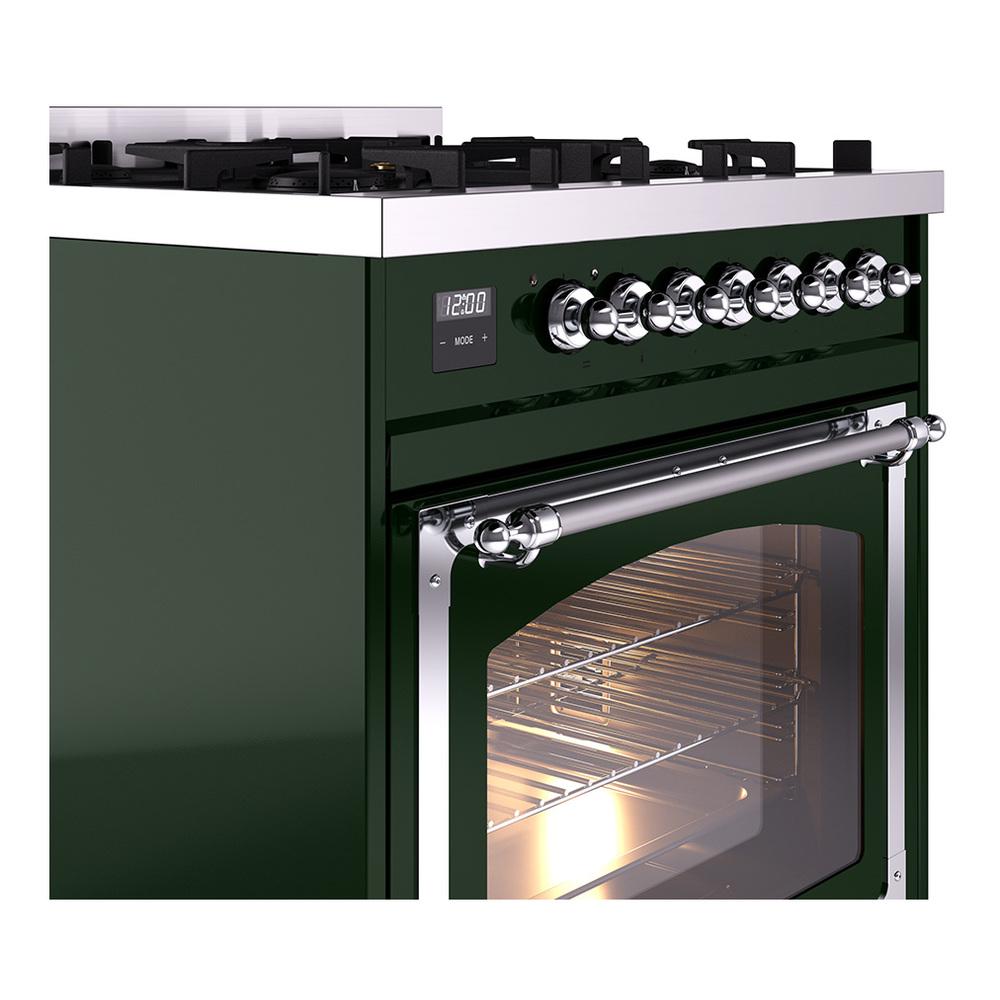 ILVE UN30NMPEGC Nostalgie II Noblesse 30 inch Dual Fuel Range (Natural Gas, Triple Glass Door, Emerald Green, Chrome)