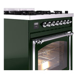 ILVE UN30NMPEGC Nostalgie II Noblesse 30 inch Dual Fuel Range (Natural Gas, Triple Glass Door, Emerald Green, Chrome)