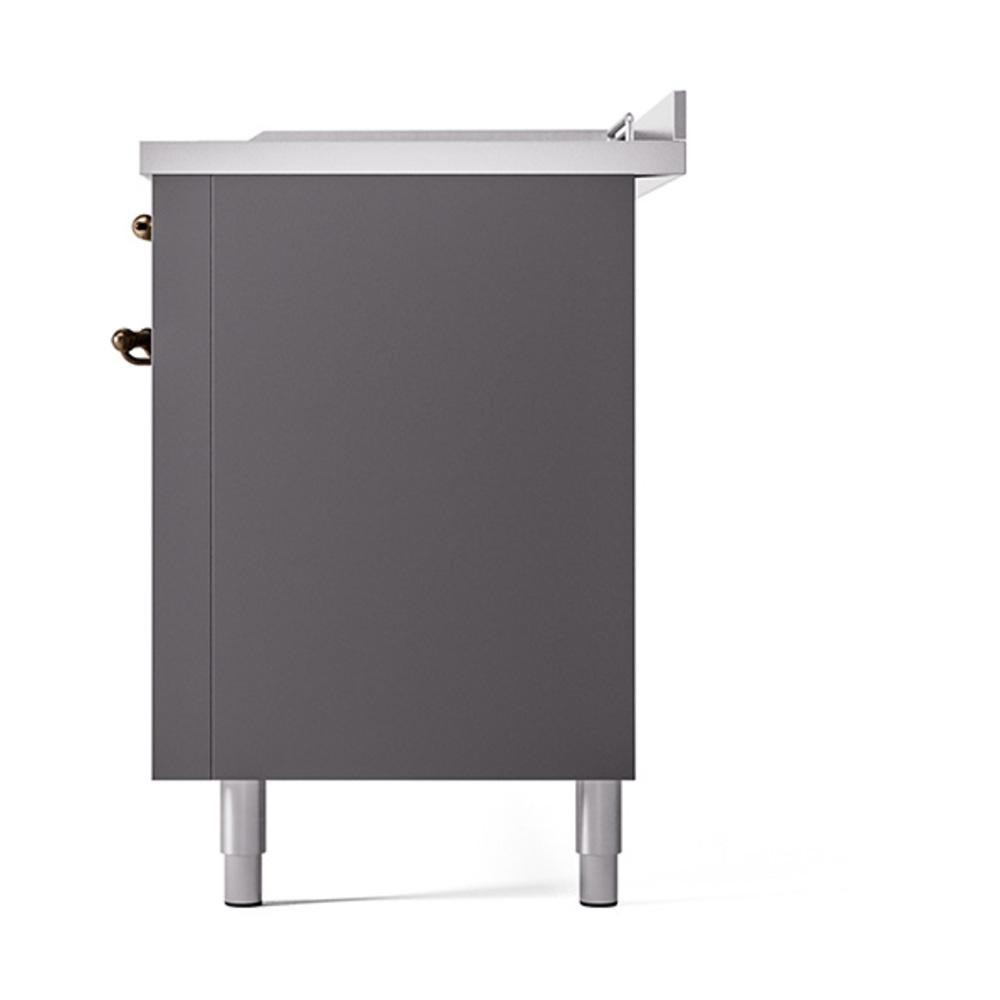 ILVE UN60FSQNMPMGBLP Nostalgie II Noblesse 60 inch Dual Fuel Range (7 Sealed Burners + Griddle + French Top, Liquid Propane, Solid Door, Graphite Matte, Burnished)