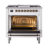 ILVE UN36FNMPWHB Nostalgie II Noblesse 36 inch Dual Fuel Range (Natural Gas, Triple Glass Door, White, Burnished)