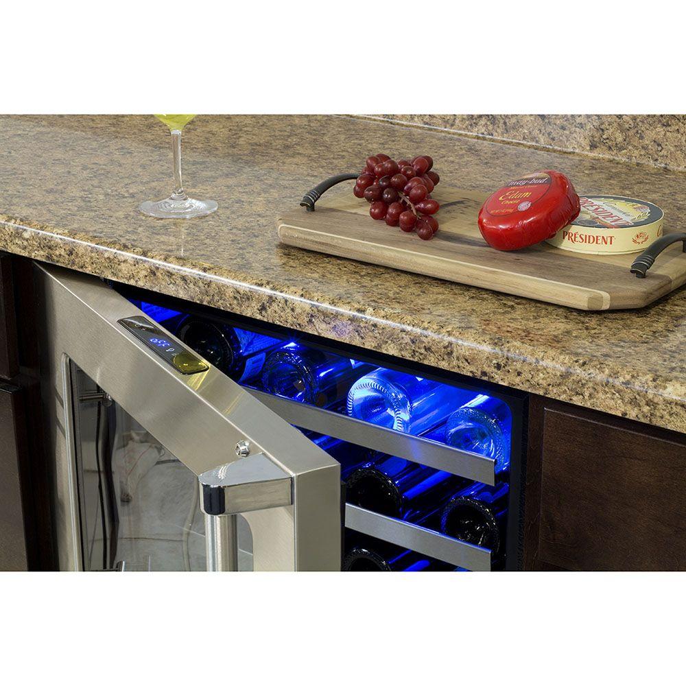 24-In Professional Built-In High Efficiency Single Zone Wine Refrigerator with Door Style - Stainless Steel Frame Glass, Door Swing - Left