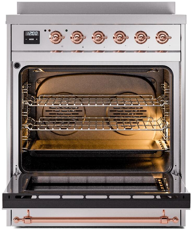 Nostalgie II 30 Inch Electric Freestanding Range in Stainless Steel with Copper Trim