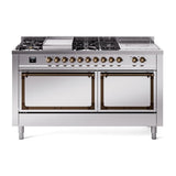 ILVE UN60FSQNMPSSBLP Nostalgie II Noblesse 60 inch Dual Fuel Range (7 Sealed Burners + Griddle + French Top, Liquid Propane, Solid Door, Stainless Steel, Burnished)