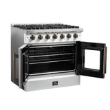 Forno Galiano 36-inch French Door Gas Range White and Antique Brass Design, 6 Sealed Burners 83,000 BTU, 5.36 cu.ft. Convection Oven