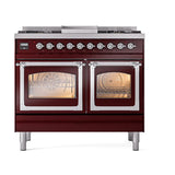 ILVE UND40FNMPBUC Nostalgie II Noblesse 40 inch Dual Fuel Range (Natural Gas, Triple Glass Door, Burgundy, Chrome)