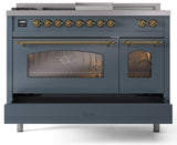 Nostalgie II 48 Inch Dual Fuel Natural Gas Freestanding Range in Blue Grey with Brass Trim