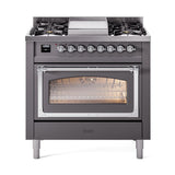 ILVE UN36FNMPMGCLP Nostalgie II Noblesse 36 inch Dual Fuel Range (Liquid Propane, Triple Glass Door, Graphite Matte, Chrome)