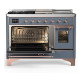 ILVE UM48FSNR3BGP Majestic III 48 inch Dual Fuel Range with 5 Black Brass Burners, Griddle and French Top, Dual Function Burner up to 25,000 BTU (Natural Gas, Triple Glass Door, Blue Grey, Copper)