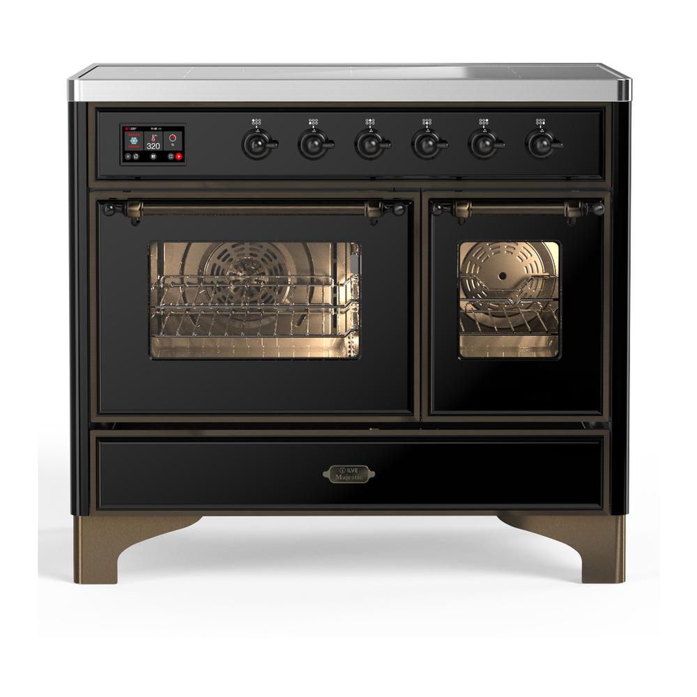 ILVE UMDIB40NR3BKB Majestic III 40 inch Induction Range with 6 Elements, 3.82 cu. ft. Total Oven Capacity (Triple Glass Door, Glossy Black, Burnished)