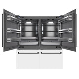 ZLINE Autograph Edition 72 in. 39.6 cu. ft. French Door Built-In Bottom Freezer Refrigerator with Water Dispensers and Ice Makers in White Matte with Graphite Gray Interior and Matte Black Accents (GRBITZ-WM-72-MB)