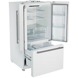 Forno Rivello 36 Inch French Door Refrigerator in White with Antique Brass, Internal Water Dispenser, Filtered Ice, Adjustable Shelves, Energy Star Certified