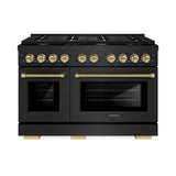 ZLINE Autograph Edition 48 in. 6.7 cu. ft. Paramount Double Oven Gas Range with 8 Burner Cooktop in Black Stainless Steel and Champagne Bronze Helix Handles and Knob Accents (SGRBZ-48-KCB)