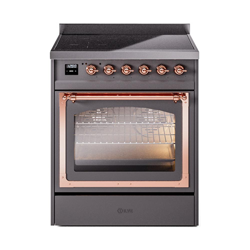 ILVE UNI304NMPMGP Nostalgie II Noblesse 30 inch Induction Range (Triple Glass Door, Graphite Matte, Copper)