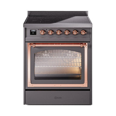 ILVE UNI304NMPMGP Nostalgie II Noblesse 30 inch Induction Range (Triple Glass Door, Graphite Matte, Copper)