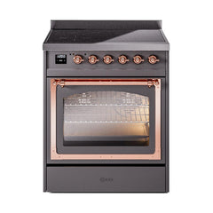 ILVE UNI304NMPMGP Nostalgie II Noblesse 30 inch Induction Range (Triple Glass Door, Graphite Matte, Copper)