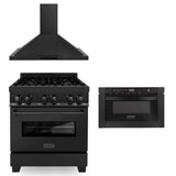 ZLINE 30" Kitchen Package with Black Stainless Steel Dual Fuel Range, Convertible Vent Range Hood and Microwave Drawer (3KP-RABRH30-MW)
