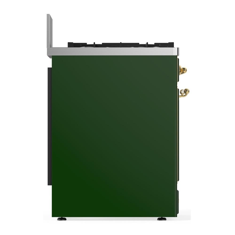 ILVE UM30NR3EGGLP Majestic III 30 inch Dual Fuel Range with 5 Black Brass Burners, Dual Function Burner up to 25,000 BTU (Liquid Propane, Triple Glass Door, Emerald Green, Brass)
