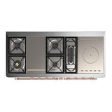 ILVE UM60FSQNR3WHP Majestic III 60 inch Dual Fuel Range with 7 Burners, Griddle and French Top, Dual Function Burner with up to 25,000 BTU (Natural Gas, Solid Door, White, Copper)