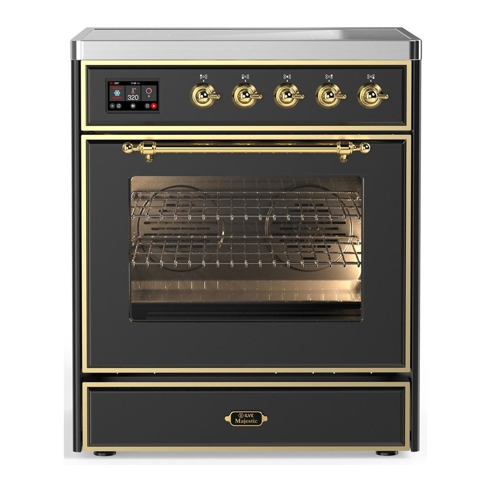 ILVE UMIB30NR3MGG Majestic III 30 inch Induction Range with 4 Elements, 4 cu. ft. Oven Capacity (Triple Glass Door, Graphite Matte, Brass)