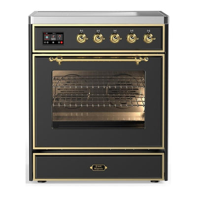 ILVE UMIB30NR3MGG Majestic III 30 inch Induction Range with 4 Elements, 4 cu. ft. Oven Capacity (Triple Glass Door, Graphite Matte, Brass)