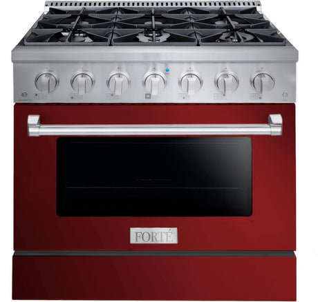 FGR366BBG22 36" All Gas Freestanding Range in Burgundy with Black Knob Kit Set and Black Bezel Kit Set
