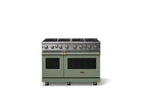 48"W. Open Burner Gas Range (Finish: Eucalyptus, Trim: Brushed Brass, Fuel: Propane)