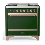 ILVE UM36FQNR3EGP Majestic III 36 inch Dual Fuel Range with 6 Black Brass Burners and Griddle, Dual Function Burner up to 25,000 BTU (Solid Door, Emerald Green, Copper, Natural Gas)