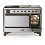 ILVE UM48FSQNR3SSB Majestic III 48 inch Dual Fuel Range with 5 Black Brass Burners, Griddle and French Top, Dual Function Burner up to 25,000 BTU (Natural Gas, Solid Door, Stainless Steel, Burnished)