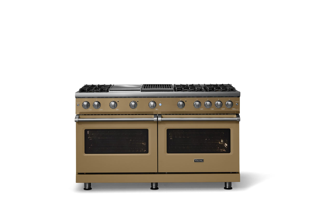60"W. Sealed Burner Gas Range (Finish: Golden Hour, Trim: Polished Chrome, Fuel: Natural Gas)
