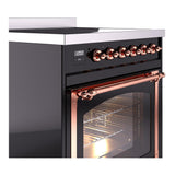ILVE UNI304NMPBKP Nostalgie II Noblesse 30 inch Induction Range (Triple Glass Door, Glossy Black, Copper)