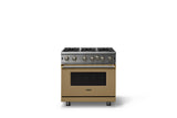 36"W. Open Burner Gas Range (Finish: Golden Hour, Trim: Brushed Brass, Fuel: Natural Gas)