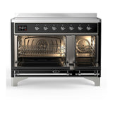 ILVE UMIB48QNR3BKC Majestic III 48 inch Induction Range with 6 Elements, 5.02 cu. ft. Total Oven Capacity (Solid Door, Glossy Black, Chrome)