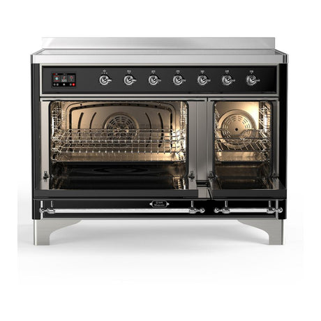 ILVE UMIB48QNR3BKC Majestic III 48 inch Induction Range with 6 Elements, 5.02 cu. ft. Total Oven Capacity (Solid Door, Glossy Black, Chrome)