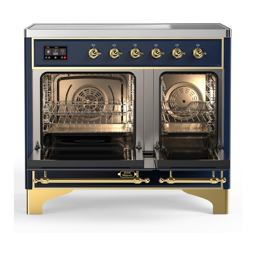 ILVE UMDIB40NR3MBG Majestic III 40 inch Induction Range with 6 Elements, 3.82 cu. ft. Total Oven Capacity (Triple Glass Door, Midnight Blue, Brass)