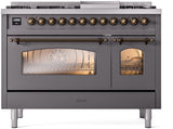 Nostalgie II 48 Inch Dual Fuel Liquid Propane Freestanding Range in Matte Graphite with Bronze Trim