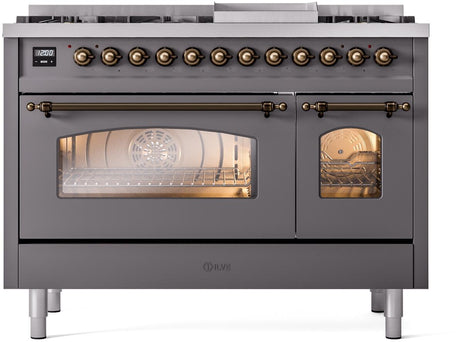 Nostalgie II 48 Inch Dual Fuel Liquid Propane Freestanding Range in Matte Graphite with Bronze Trim