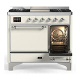 ILVE UMD40FQNR3AWC Majestic III 40 inch Dual Fuel Range with 6 Burners and Griddle, Dual Function Burner up to 25,000 BTU (Natural Gas, Solid Door, Antique White, Chrome)