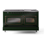 ILVE UN60FNMPEGBLP Nostalgie II Noblesse 60 inch Dual Fuel Range (9 Sealed Burners + Griddle, Liquid Propane, Triple Glass Door, Emerald Green, Burnished)