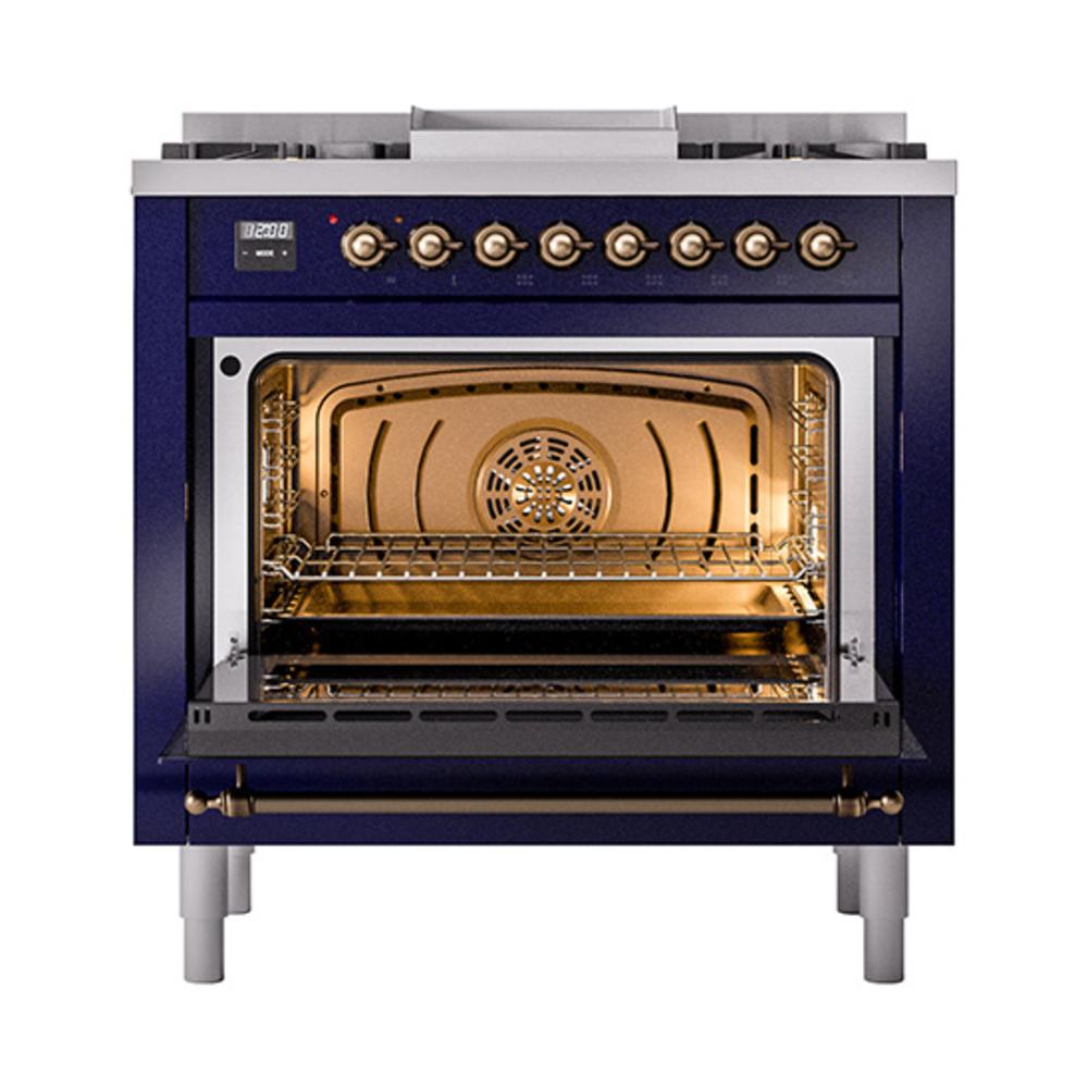 ILVE UN36FQNMPMBB Nostalgie II Noblesse 36 inch Dual Fuel Range (Natural Gas, Solid Door, Midnight Blue, Burnished)