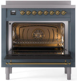 Nostalgie II 36 Inch Electric Freestanding Range in Blue Grey with Brass Trim