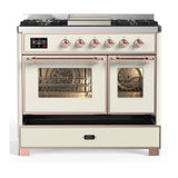 ILVE UMD40FNR3AWPLP Majestic III 40 inch Dual Fuel Range with 6 Burners and Griddle, Dual Function Burner up to 25,000 BTU (Liquid Propane, Triple Glass Door, Antique White, Copper)