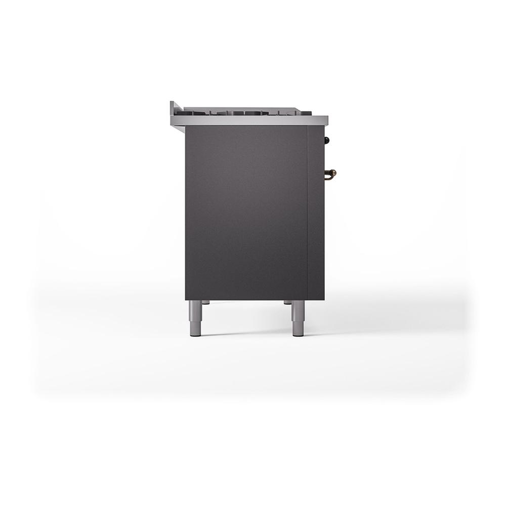 ILVE UN48FSQNMPMGB Nostalgie II Noblesse 48 inch Dual Fuel Range (5 Sealed Burners + Griddle + French Top, Natural Gas, Solid Door, Graphite Matte, Burnished)