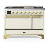 ILVE UM48FQNR3AWGLP Majestic III 48 inch Dual Fuel Range with 8 Burners and Griddle, Dual Function Burner up to 25,000 BTU (Liquid Propane, Solid Door, Antique White, Brass)