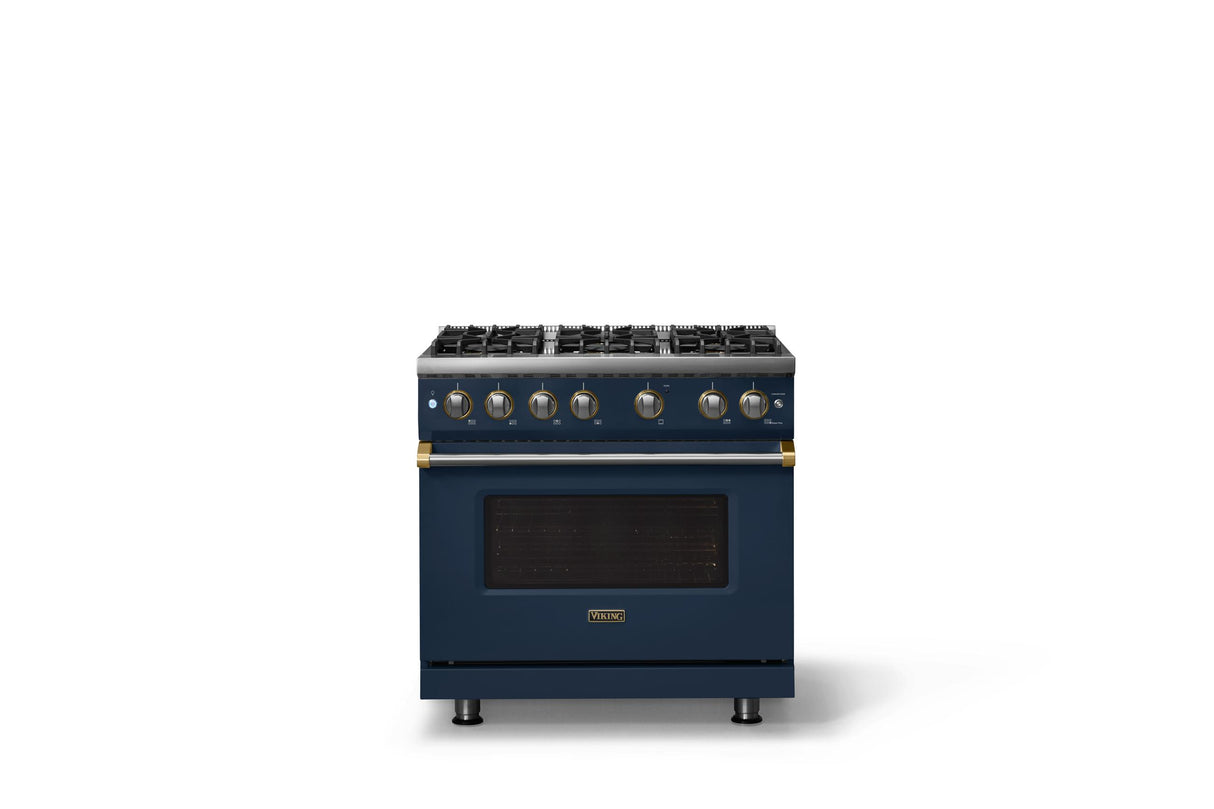 36"W. Sealed Burner Gas Range (Burner: 6b, Finish: Slate Blue, Trim: Polished Chrome, Fuel: Propane)