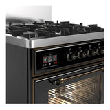 ILVE UM30NR3BKB Majestic III 30 inch Dual Fuel Range with 5 Black Brass Burners, Dual Function Burner up to 25,000 BTU (Natural Gas, Triple Glass Door, Glossy Black, Burnished)