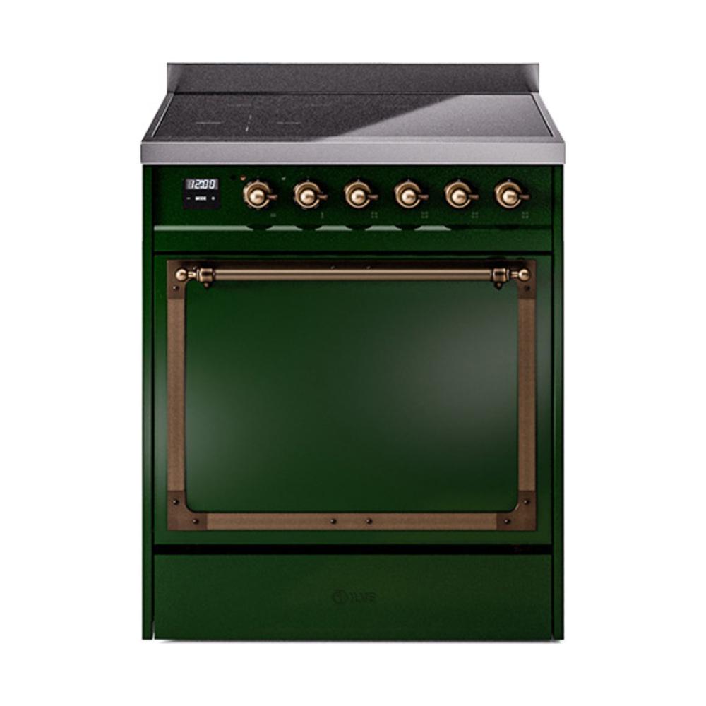 ILVE UNI304QNMPEGB Nostalgie II Noblesse 30 inch Induction Range (Solid Door, Emerald Green, Burnished)