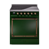 ILVE UNI304QNMPEGB Nostalgie II Noblesse 30 inch Induction Range (Solid Door, Emerald Green, Burnished)